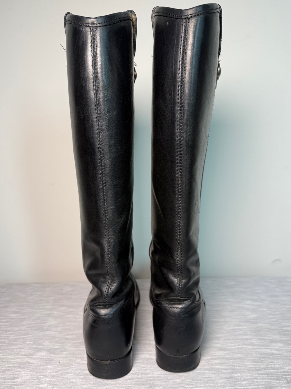 Frye Melissa Button Tall Black Leather Riding Boots Sz 7 - Picture 3 of 11